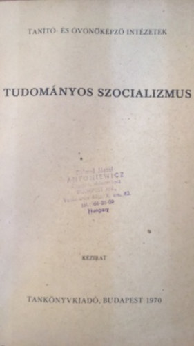 Sz�kely Kl�ra - Tudom�nyos szocializmus tan�t�-�s �v�n�k�pz� int�zetek