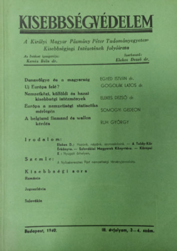 Dr. Elekes Dezs - Kisebbsgvdelem III.vfolyam, 1-2. szm 1940
