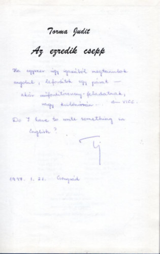 Torma Judit - Az ezredik csepp - dedikált