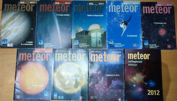 9db Meteor folyirat - 2012/1.; 2.; 3.; 4.; 5.; 6.; 7-8.; 12.; Csillagszati vknyv 2012
