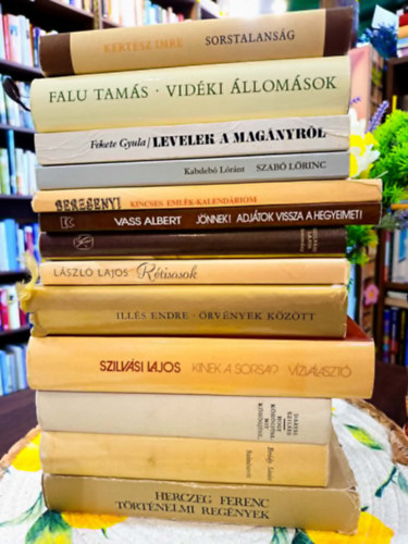 Falu Tam�s, Fekete Gyula, Kabdeb� L�r�nt, Szilv�si Lajos, L�szl� Lajos, Darvas Szil�rd, Br�dy S�ndor, Herczeg Ferenc Kert�sz Imre - Magyar sz�pirodalom k�nyvcsomag 12 darabos K�NYVMENT� AJ�NLAT: Sorstalans�g, Vid�ki �llom�sok, Levelek a mag�nyr�l, Szab� L�rinc, Berzsenyi kincses eml�k-kalend�riom, Hozom�ny, Kinek a sorsa?, R�tisasok, Hogy k�h�gj�nk-mit k�h�g