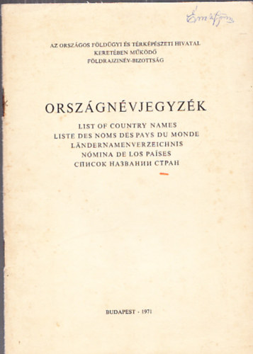 Dr. Fldi Ervin  (szerk.) Takcs Jzsef (sszell.) - Orszgnvjegyzk