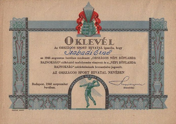 Oklevl 1948-bl (Mret 17x24 cm)