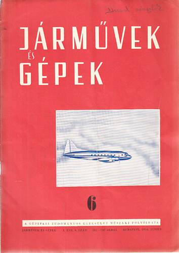 Járművek és gépek 1954. június (I. évfolyam, 6. szám)