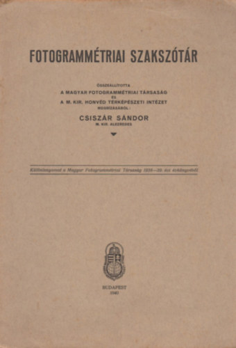Csizár Sándor - Fotogrammétriai szakszótár