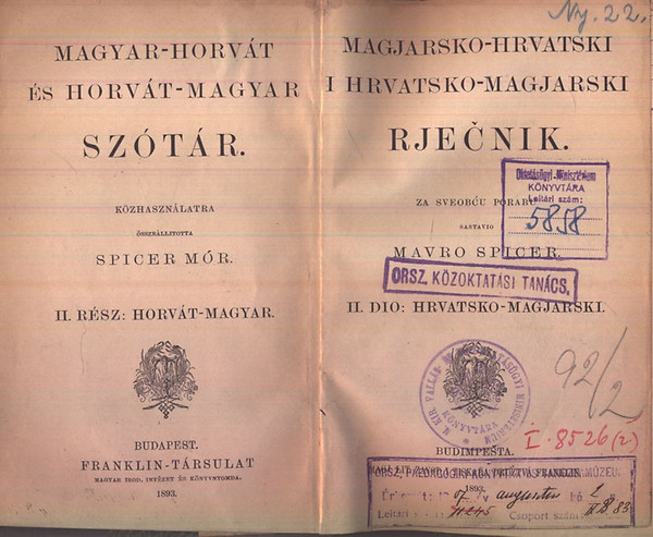 Spicer Mór - Magyar-horvát és horvát-magyar szótár I-II.