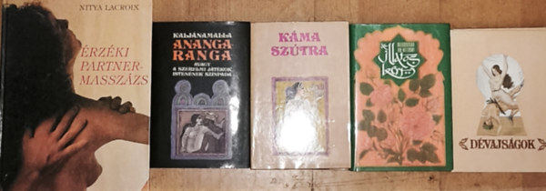 Vátszjájana, Muhammad An-Nefzawi Kaljánamalla - 4db erotikus tartalmű könyv + ajándék érzéki partnermasszás album - Dévajságok, M. A. Nefzawi-Az illatos kert, Vátszjájana-Káma Szútra, Kaljánamalla-Anangaranga + Nitya Lacroix-Érzéki partnermasszázs