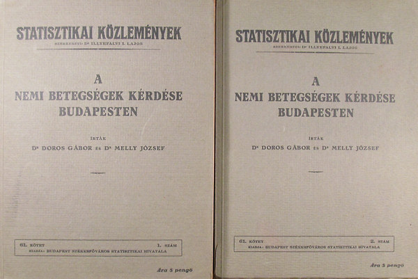 Dr. Doros Gbor - Dr. Melly Jzsef - A nemi betegsgek krdse Budapesten I-II. (Statisztikai kzlemnyek)