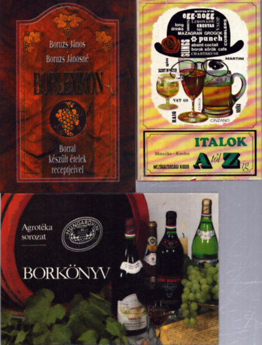 Boruzs Jánosné, Pomnen Matuska, Kardos Ernő, Halász Zoltán, Székely Ildikó Boruzs János - 3 db italos könyv: Borlexikon - Italok A-tól Z-ig - Borkönyv