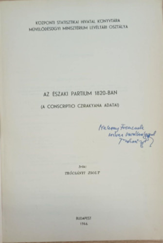 Trcsnyi Zsolt - Az szaki partium 1820-ban (dediklt)