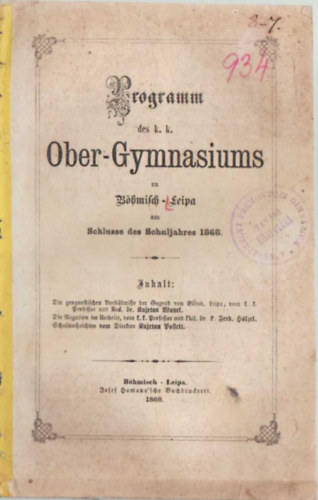 Programm des k. k. Ober-Gymnasiums zu Bhmisch-Leipa Schlusse des Schuljahres 1868