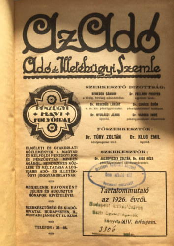 Dr. Dr. Klug Emil Try Zoltn - Az ad - Ad s Illetkgyi Szemle - 1926 (XIV. vf.)