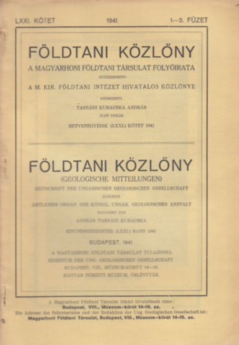 Földtani közlöny 1941/1-12. (Teljes évfolyam lapszámonként)
