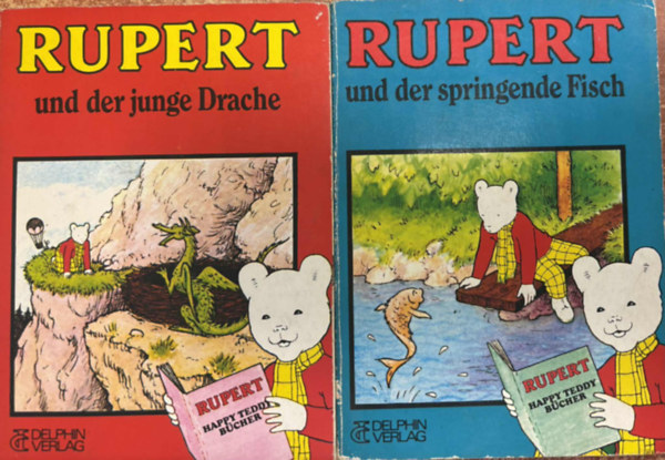 2 db Rupert Happy Teddy Bücher: Rupert und der junge Drache + Rupert und der springende Fisch