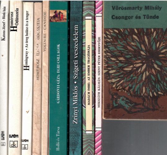 10 db k�telez� olvasm�ny: Csongor �s T�nde + Szent P�ter eserny�je + Az ember trag�di�ja + Egri csillagok + Candide + Az �reg hal�sz �s a tenger + Ili�sz �s Od�sszeia + B�nk B�n + Od�sszeia