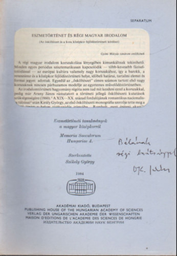 V. Kov�cs S�ndor - Eszmet�rt�net �s r�gi magyar irodalom - K�l�nlenyomat - Dedik�lt