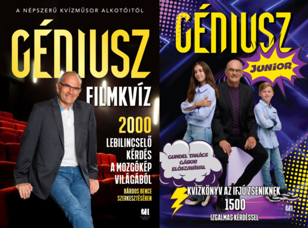 Gl�zik Tam�s B�rdos Bence - 2 db G�niusz kv�zk�nyv: G�niusz filmkv�z - 2000 lebilincsel� k�rd�s a mozg�k�p vil�g�b�l + G�niusz Junior Kv�zk�nyv - Kv�zk�nyv az ifj� zseniknek 1500 izgalmas k�rd�ssel