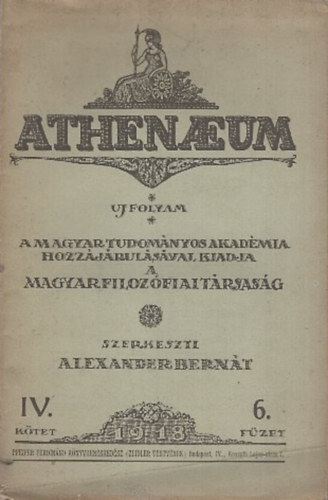 Alexander Bernát (szerk.) - Athenaeum Uj Folyam IV. kötet 6. füzet
