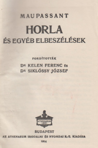 Maupassant - Horla és egyéb elbeszélések