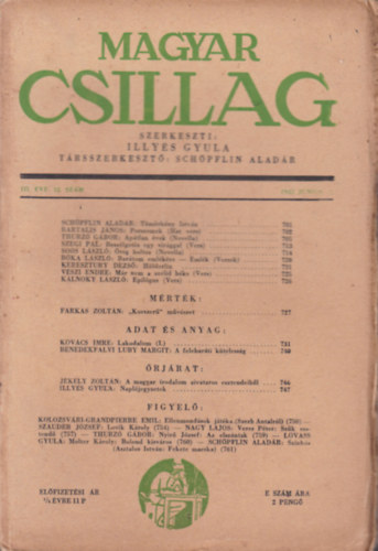 Illys Gyula  (szerk.) - Magyar Csillag - III. vfolyam 12. szm 1943. Jnius 15.