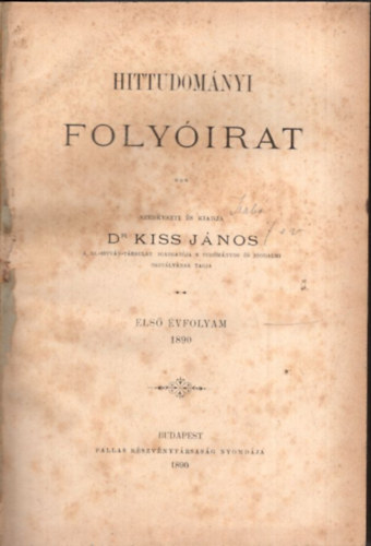 Dr. Kiss János - Hittudományi folyóirat (első évfolyam 1890)