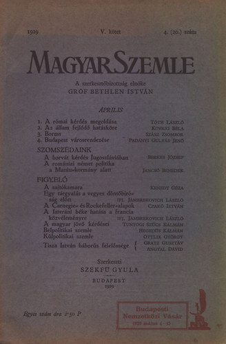 Magyar Szemle 1929. v V. ktet 4.(20.) szm