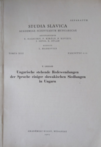 F. Gregor - Ungarische stehende Redewendungen der Sprache einiger slowakischen Siedlungen in Ungarn
