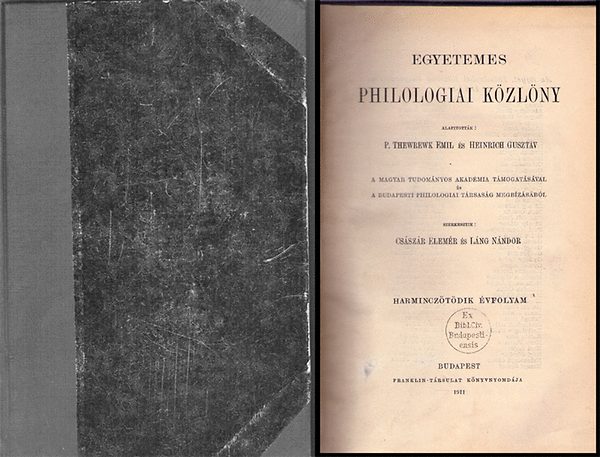 P. Thewrewk Emil s Heinrich Gusztv - Egyetemes Philologiai Kzlny 1911