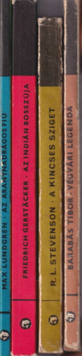Max Lundgren, Friedrich Gerstacker, R. L. Stevenson, Barabs Tibor - 4 db delfin knyv: Vgvri legenda + A kincses sziget + Az indin bosszja + Az aranynadrgos fi