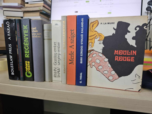 Erich Maria Remarque, Graham Greene, Karel Schulz, Aldous Huxley, Irwin Shaw, Kaljnamalla, Robert Merle, Gore Vidal, Pierre La Mure Boleslaw Prus - 10db vilgirodalom, KNYVMENT AJNLAT: A fra+ Nyugaton a helyzet vltozatlan+ Regnyek (Graham Greene) +Kbe zrt fjdalom+ A vak Smson+ Gazdag ember, szegny ember+ Anangaranga+ A sziget+ Burr ezredes utols kalandja+ Moulin Rouge