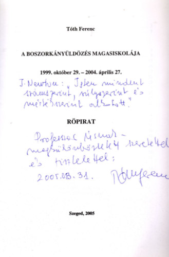 T�th Ferenc - A boszork�ny�ld�z�s magasiskol�ja