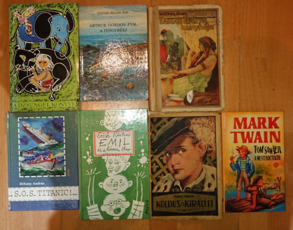 D�k�ny Andr�s, Erich K�stner, Edgar Allan Poe, Rudyard Kipling, Harriet Beecher Stowe Mark Twain - 7 klasszikus ifj�s�gi reg�ny: A Dzsungel k�nyve, S.O.S. Titanic!, Arthur Gordon Pym, a tenger�sz, Tam�s b�tya kunyh�ja, Emil �s a h�rom iker, Koldus �s kir�lyfi, Tom Sawyer a mesterdetekt�v