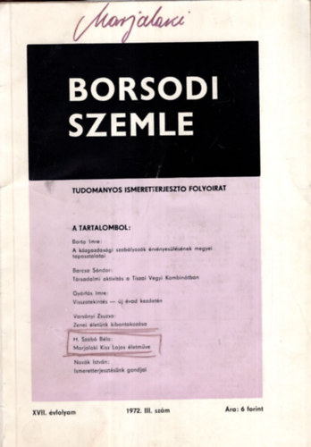 Dr. Csabai K�lm�n K�d�r L�szl� - Borsodi Szemle 1972. III. sz�m - Tudom�nyos Ismeretterjeszt� foly�irat