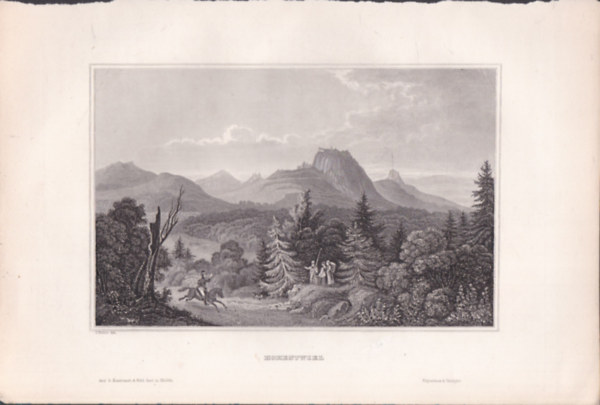 Hohentwiel (kialudt vulkn, Baden-Wttemberg Hegau rgi, Nmetorszg, Eurpa) (16x23,5 cm mret eredeti aclmetszet, 1856-bl)