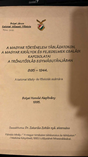 A magyar t�rt�nelem t�bl�zatokon, a magyar kir�lyok �s fejedelmek csal�di kapcsolatai a tr�nut�dl�s egym�sut�nj�ban 895-1944.
