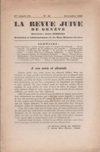 Jos Jhouda - La Revue Juive de Genve - Dcembre 1936