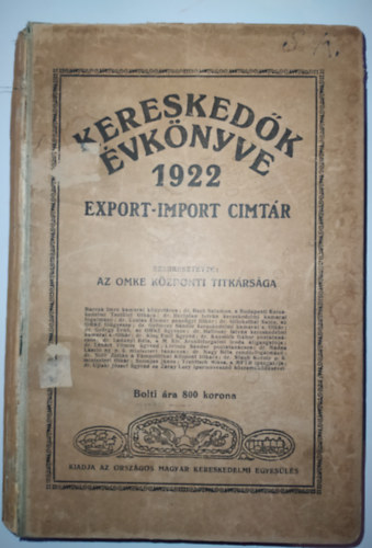 KERESKEDK VKNYVE 1922 EXPORT-IMPORT CMTR