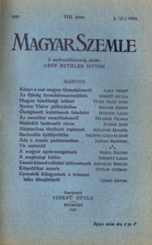 Szekfű Gyula (Szerk.) - Magyar Szemle 1930-31. (7 szám egybekötve)