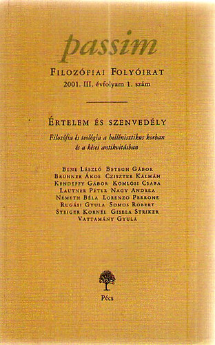 Passim (Filozfiai Folyirat) 2001/III. vfolyam 1. szm