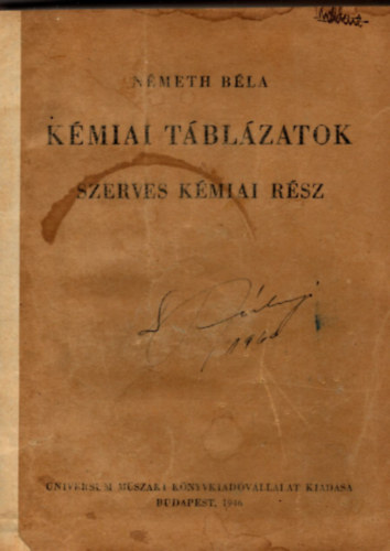 Németh Béla - Kémiai táblázatok - Szerves kémiai rész