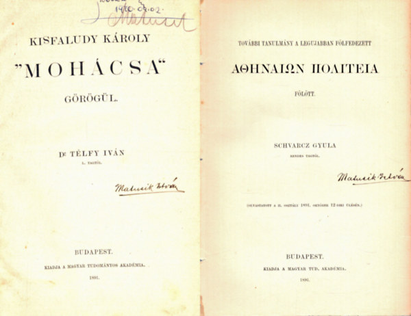 T�lfy Iv�n, Dr. �bel Jen� Schvarcz Gyula - 6 m� egyben az 1800-as �vek v�g�r�l