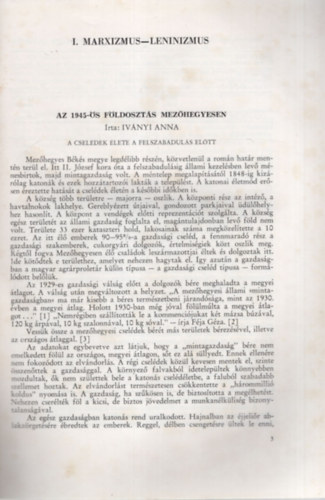 Benk Lszl Ivnyi Anna - Az 1945-s fldoszts Mezhegyesen- I. Marxizmus-Leninizmus -  Klnlenyomat