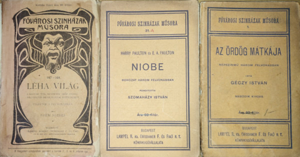 3db füzet a Fővárosi Színházak Műsora sorozatból - 1.-Az ördög mátkája, 31.-Niobe, 147-148.-Léha világ