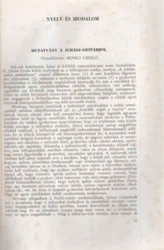 Benk� L�szl� - Mutatv�ny a Juh�sz-sz�t�rb�l - Nyelv �s irodalom - K�l�nlenyomat