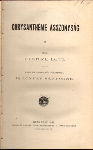 Pierre Loti - Chrysanth�me asszonys�g