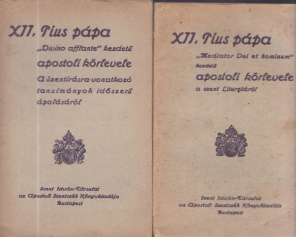 10 db. ktet XII. Pius pprl: XII. Pius ppa  Szentsge Motu Proprijban 1940 november 24-re elrendelt engesztels imdsgai + XII. Pius Karcsonyi rdiszzata 1943 + XII. Pius ppa 1942. vi karcsonyi rdibeszde + ...