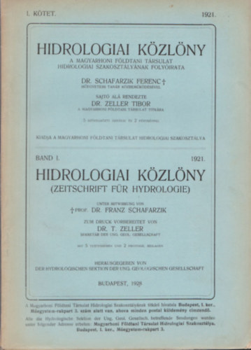 Dr. Schafarzik Ferenc - Hidrol�giai K�zl�ny 1921 - I.k�tet