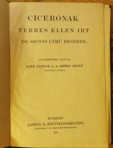 Ciceró - Cicerónak Verres ellen irt De signis című beszéde