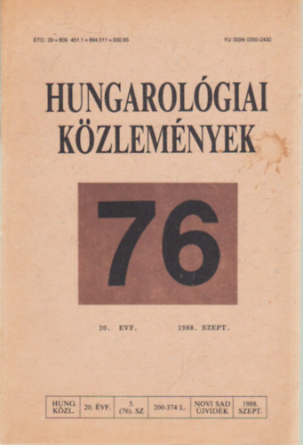 Jung Kroly, Papp Gyrgy Danyi Magdolna - Hungarolgiai kzlemnyek 76. ( 20. vfolyam )