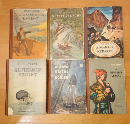 Jules Verne - 6 db Jules Verne regny: A tizent ves kapitny, Ktvi vakci, A makacs Keraban, Rejtelmes sziget, Utazs a Holdba, A nvtelen csald
